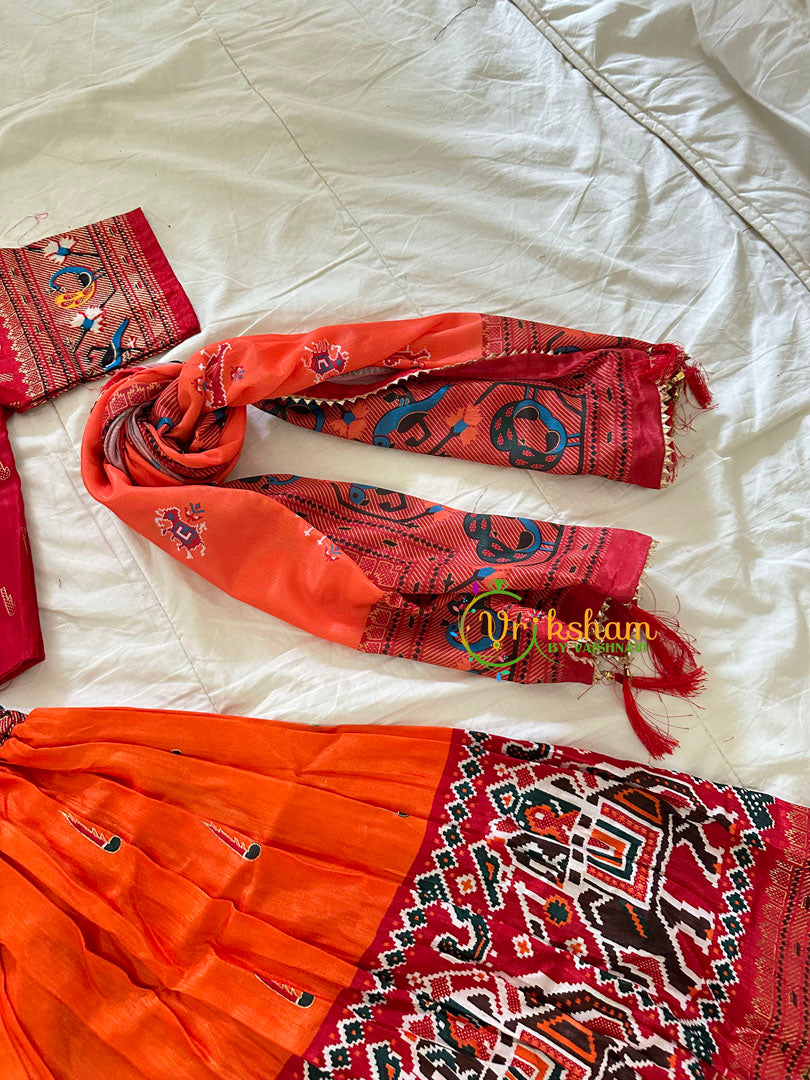 Red and Orange Indian Traditional Girls Lehenga Set -VS804