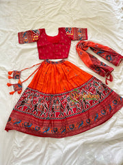 Red and Orange Indian Traditional Girls Lehenga Set -VS804