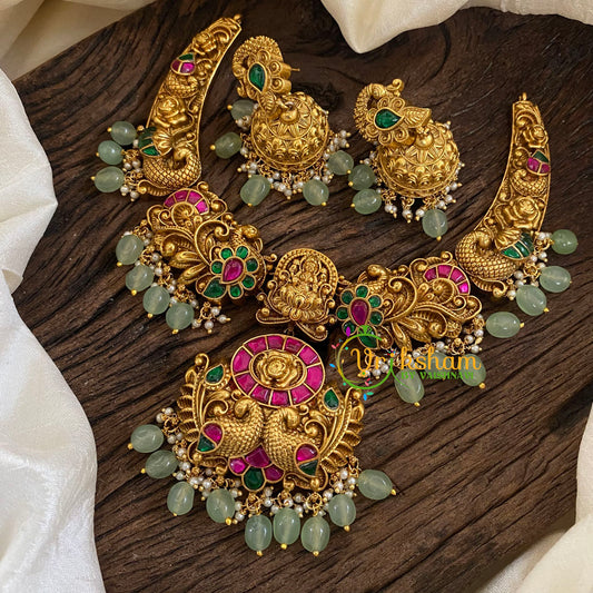 Precious Jadau Kundan Short Neckpiece -Peacock- Pastel Green Bead-J1384