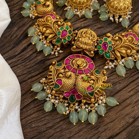 Precious Jadau Kundan Short Neckpiece -Peacock- Pastel Green Bead-J1384