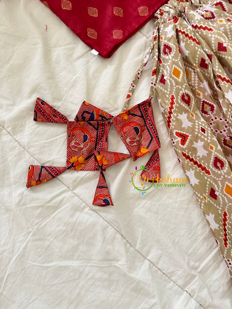 Red and Beige Indian Traditional Girls Lehenga Set -VS803