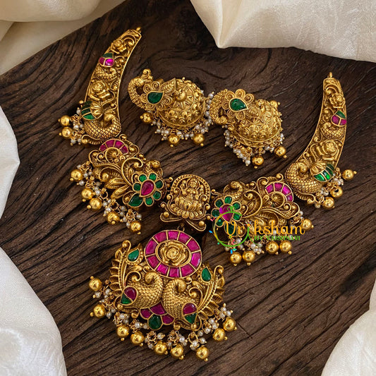 Precious Jadau Kundan Short Neckpiece -Gold Bead-J1385