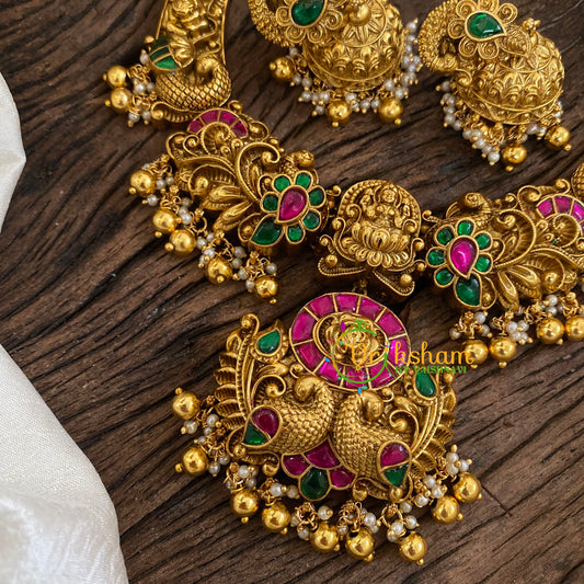 Precious Jadau Kundan Short Neckpiece -Gold Bead-J1385