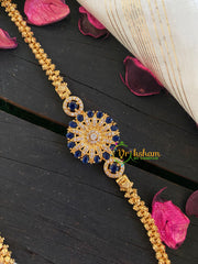 Traditional AD Stone Mogappu Chain-Blue-Floral-G5920