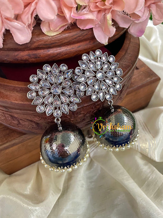 Nakshatra Stud Kundan Jhumkas-Dark silver -G5071