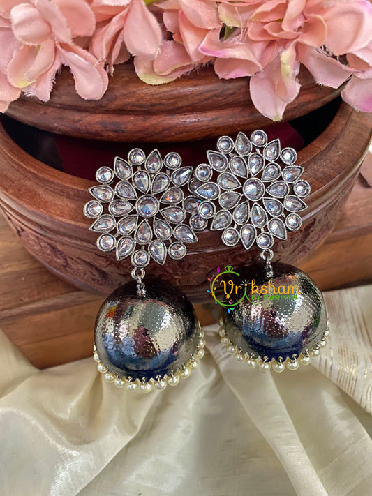 Nakshatra Stud Kundan Jhumkas-Dark silver -G5071