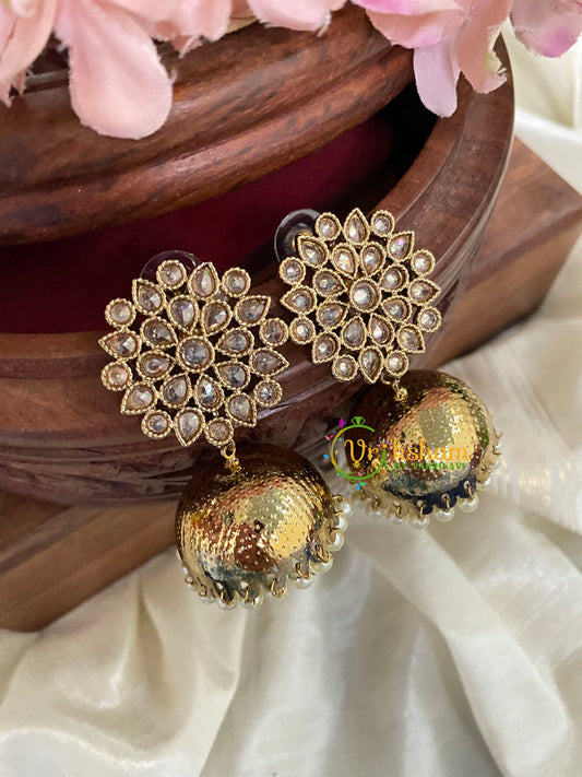 Nakshatra Stud Kundan Jhumkas-Copper Gold  -G5073