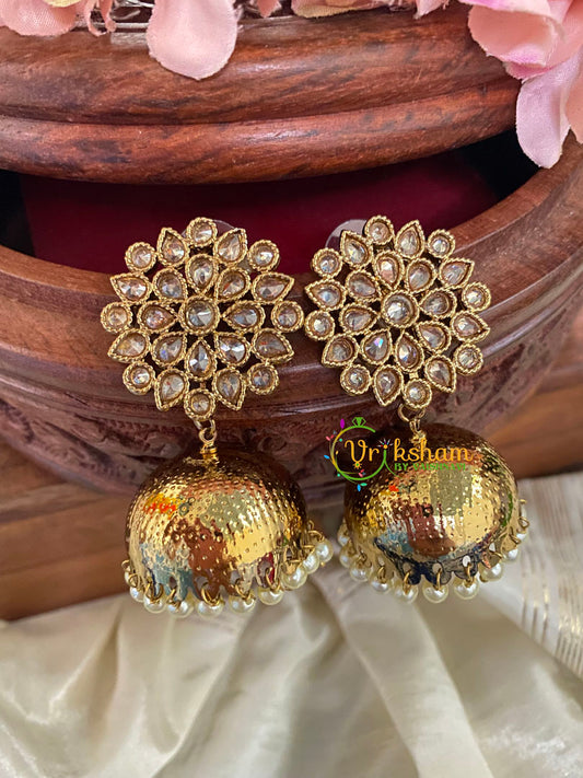 Nakshatra Stud Kundan Jhumkas-Copper Gold  -G5073