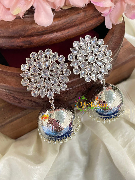 Nakshatra Stud Kundan Jhumkas- Silver-G5072