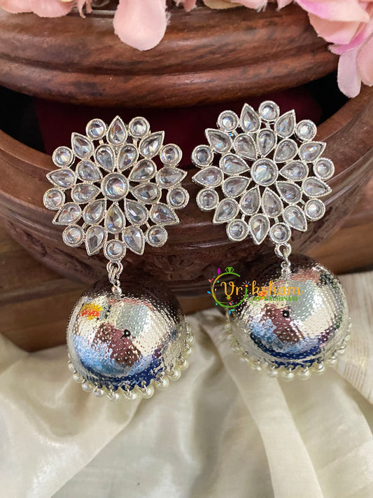 Nakshatra Stud Kundan Jhumkas- Silver-G5072