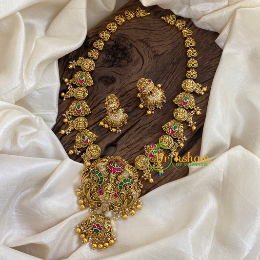 Precious Jadau Kundan Lakshmi Haram - Gold Bead -J1361