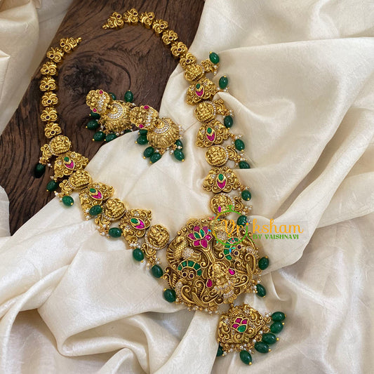 Precious Jadau Kundan Lakshmi Haram - Green Bead-J1367