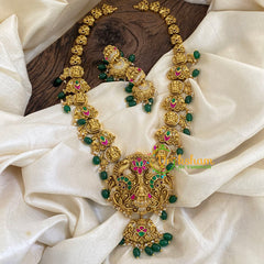 Precious Jadau Kundan Lakshmi Haram - Green Bead-J1367