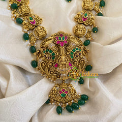 Precious Jadau Kundan Lakshmi Haram - Green Bead-J1367