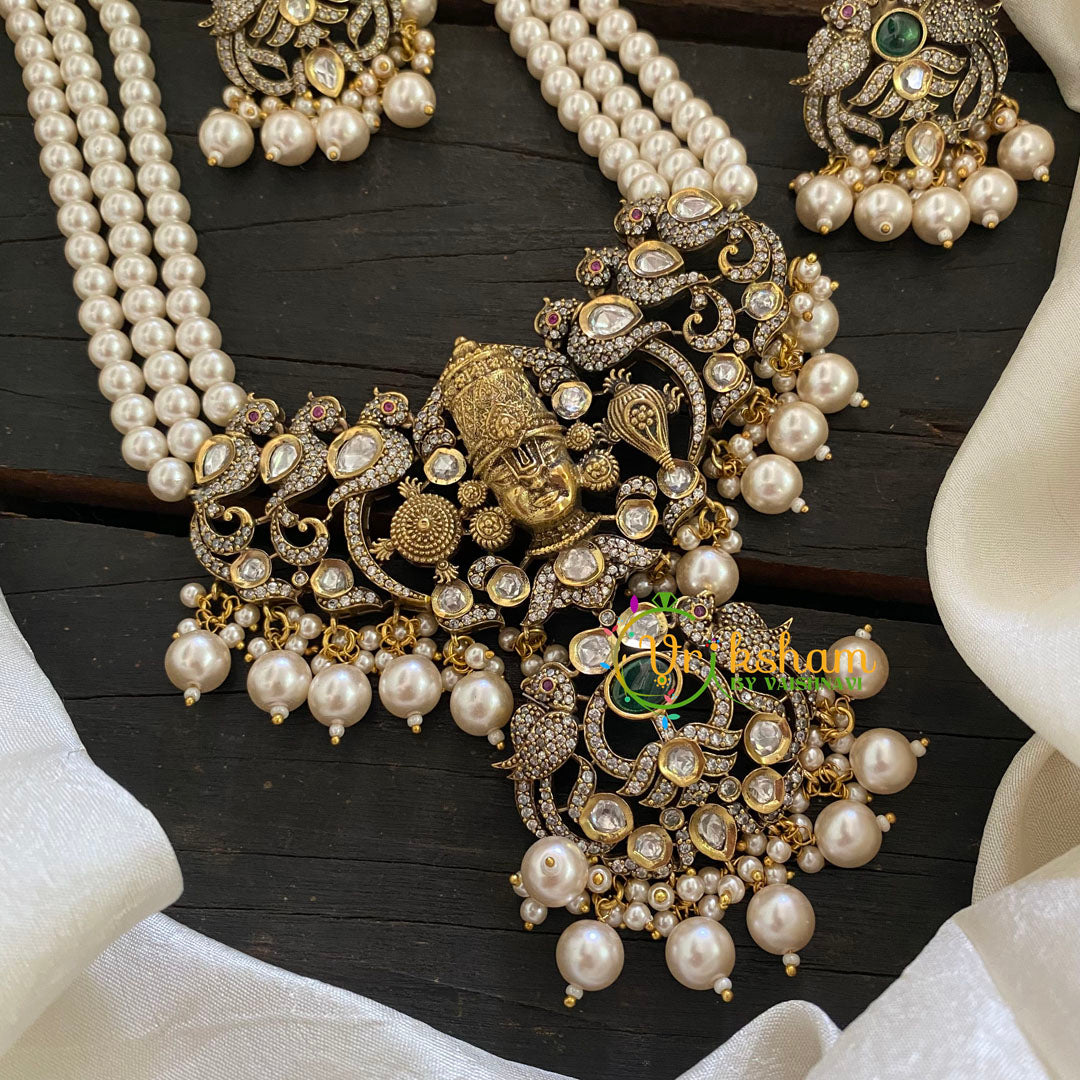 Pearl Victorian Diamond Temple Neckpiece -Vishnu Pendant -VV067