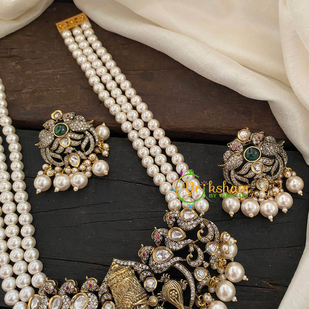 Pearl Victorian Diamond Temple Neckpiece -Vishnu Pendant -VV067