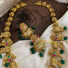 Precious Jadau Kundan Lakshmi Haram - Green Bead-J1367