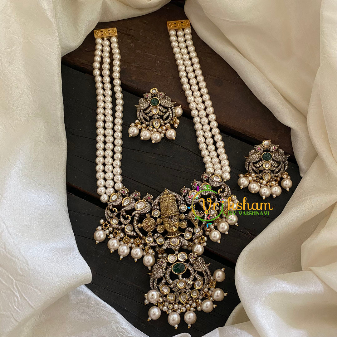 Pearl Victorian Diamond Temple Neckpiece -Vishnu Pendant -VV067