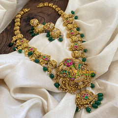 Precious Jadau Kundan Lakshmi Haram - Green Bead-J1367