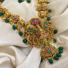 Precious Jadau Kundan Lakshmi Haram - Green Bead-J1367