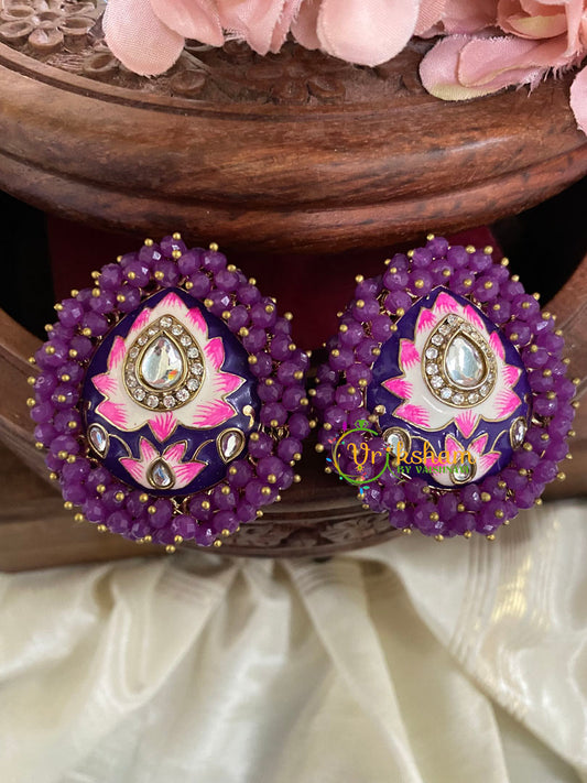 Cluster Bead Meenakari Studs-Purple-G4999