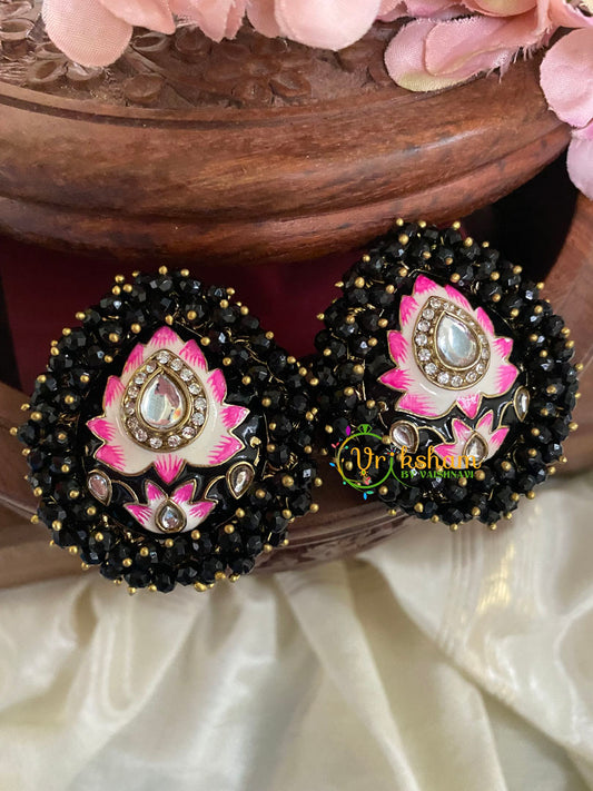 Cluster Bead Meenakari Studs-Black-G5000