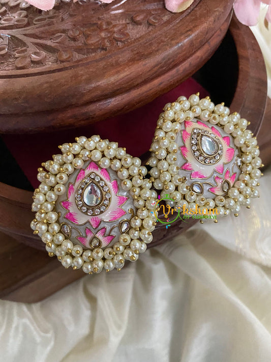 Cluster Bead Meenakari Studs-White-G5003