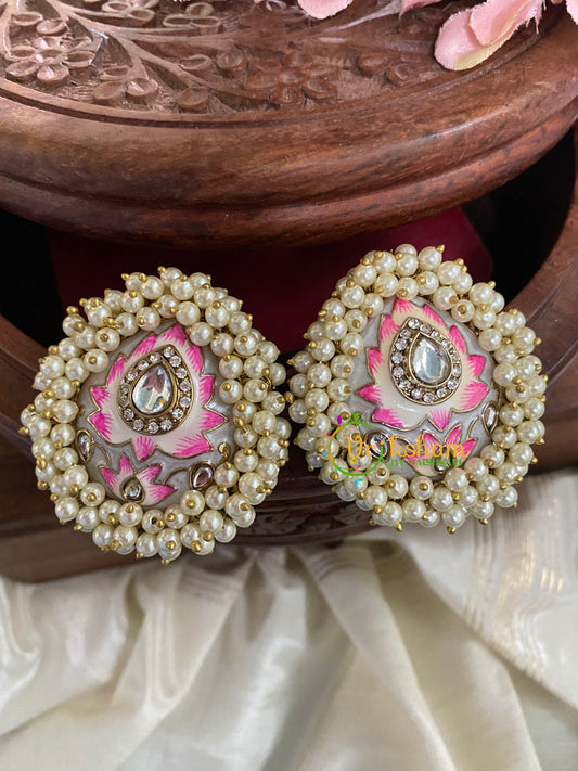 Cluster Bead Meenakari Studs-White-G5003