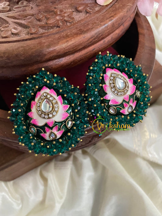 Cluster Bead Meenakari Studs-Green-G5004