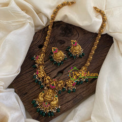 Precious Jadau Kundan Lakshmi Haram - Green Bead-J1365