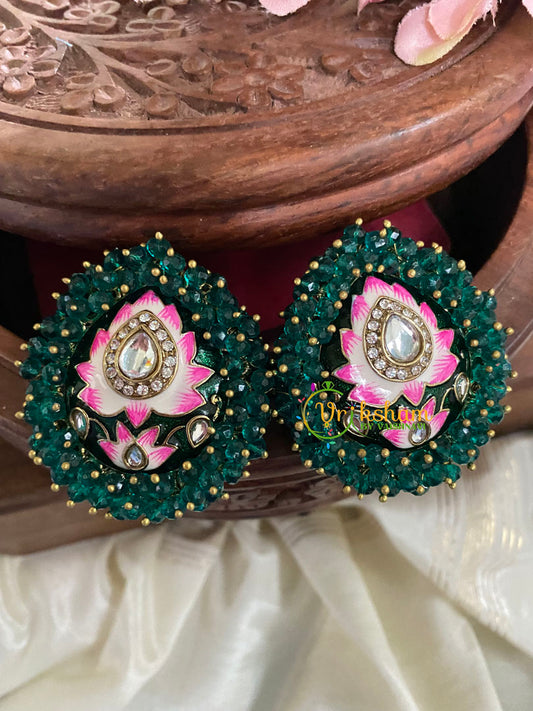 Cluster Bead Meenakari Studs-Green-G5004