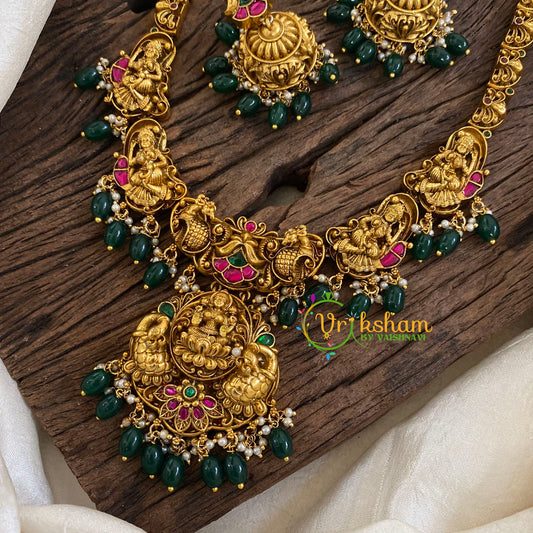 Precious Jadau Kundan Lakshmi Haram - Green Bead-J1365