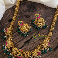 Precious Jadau Kundan Lakshmi Haram - Green Bead-J1365