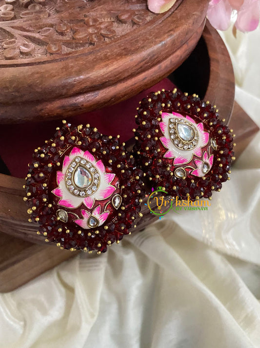 Cluster Bead Meenakari Studs-Maroon-G5001