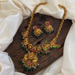 Precious Jadau Kundan Lakshmi Haram - Green Bead-J1365