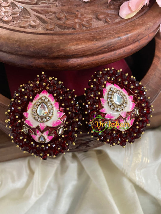 Cluster Bead Meenakari Studs-Maroon-G5001