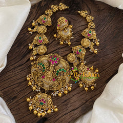 Precious Jadau Kundan Lakshmi Mid Length Shorter Neckpiece - Gold Bead-J1425