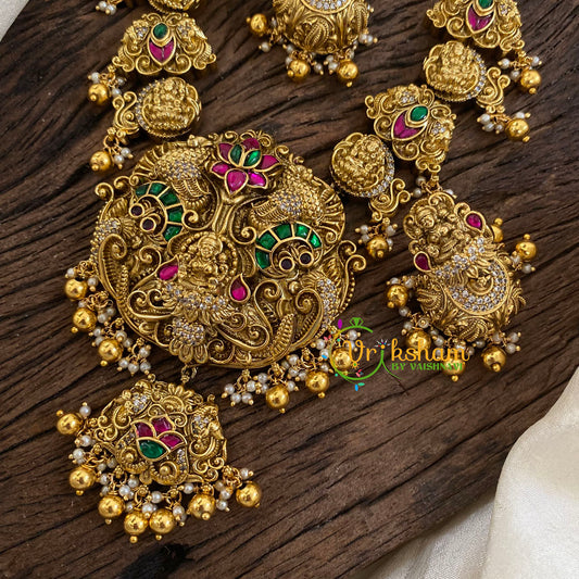 Precious Jadau Kundan Lakshmi Mid Length Shorter Neckpiece - Gold Bead-J1425