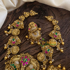 Precious Jadau Kundan Lakshmi Mid Length Shorter Neckpiece - Gold Bead-J1425