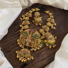 Precious Jadau Kundan Lakshmi Mid Length Shorter Neckpiece - Gold Bead-J1425