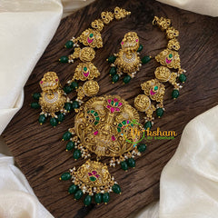 Precious Jadau Kundan Lakshmi Mid Length Shorter Neckpiece - Green Bead-J1364