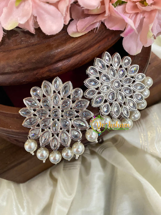  Floral Kundan Studs- White Tone-G5020