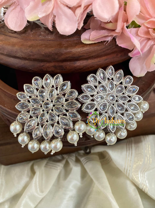  Floral Kundan Studs- White Tone-G5020