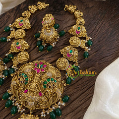 Precious Jadau Kundan Lakshmi Mid Length Shorter Neckpiece - Green Bead-J1364