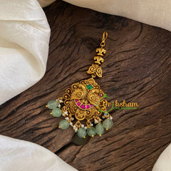 Precious Jadau Kundan Maang Tikka -Pastel Green Bead-J1287