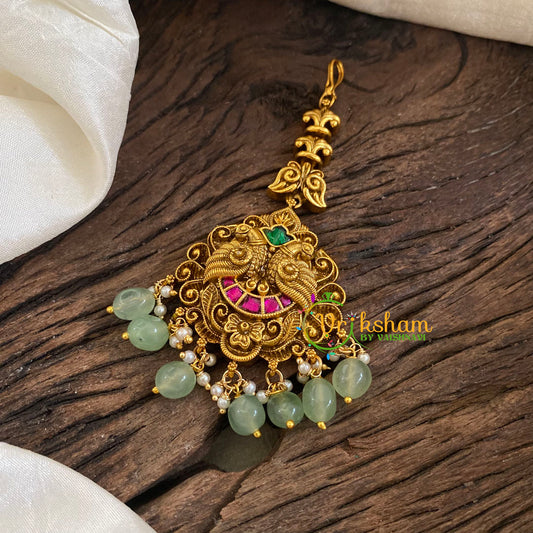 Precious Jadau Kundan Maang Tikka -Pastel Green Bead-J1287