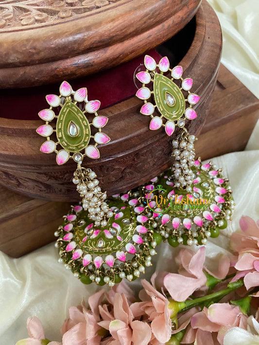 Cluster Pearl Meenakari Long Jhumkas-Henna-G5058