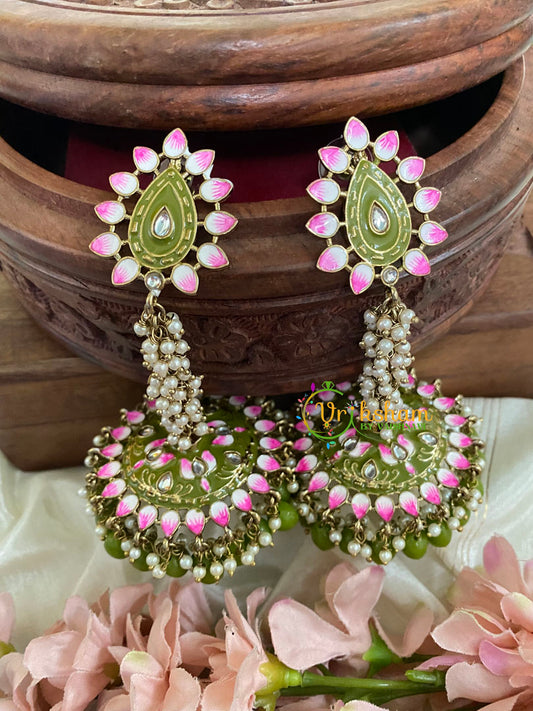 Cluster Pearl Meenakari Long Jhumkas-Henna-G5058