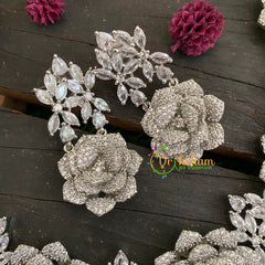 American Diamond Choker-Floral-White Tone-G2990