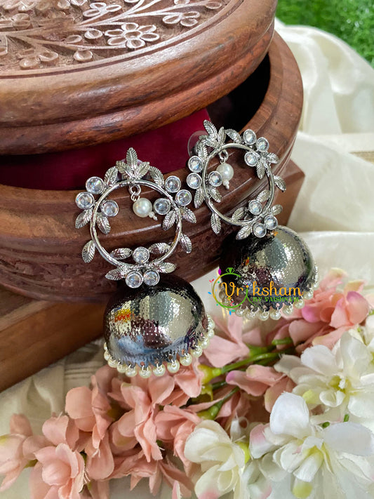 Kundan Jhumkas- Dark Silver-G5069